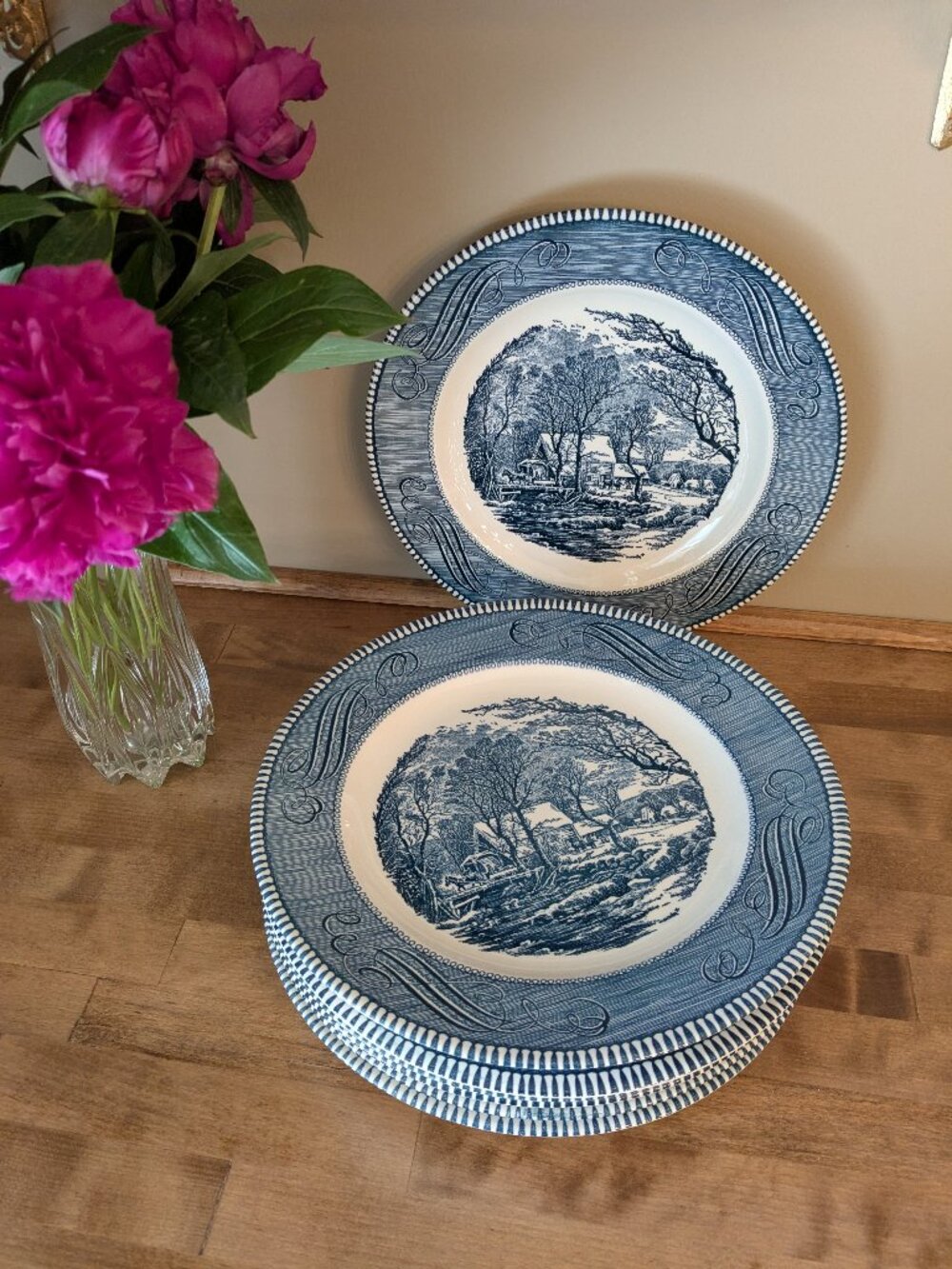 Vintage Currier and Ives Blue and White Transferware